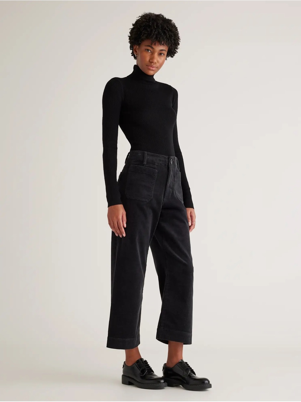 Quince organic cotton stretch corduroy cropped wide leg pants black 8 nwt